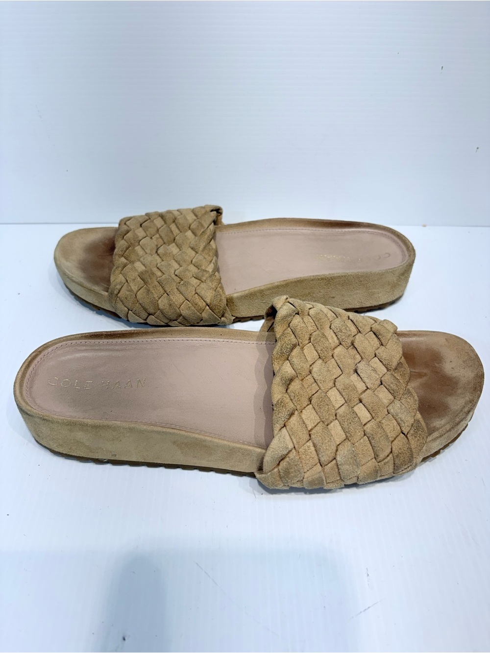 Cole Haan Tan Woven Suede Slide Sandals - Size 6